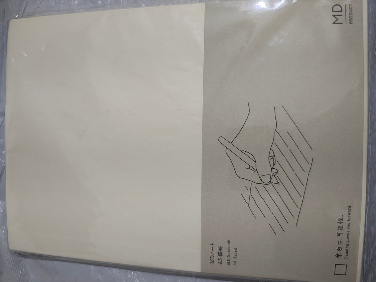 Portada del MD Notebook A5 rayado de Midori con su faja de papel