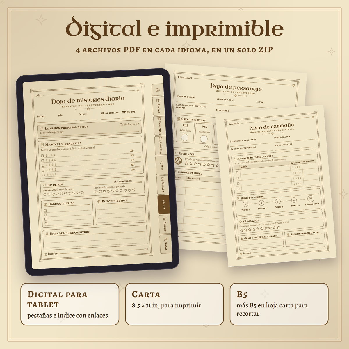 El Libro del Aventurero en formato digital para tablet e imprimible tamaño carta y B5