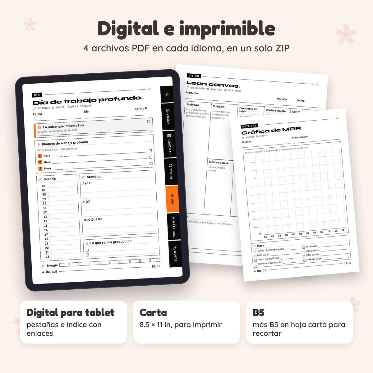 Founder OS en formato digital para tablet e imprimible tamaño carta y B5