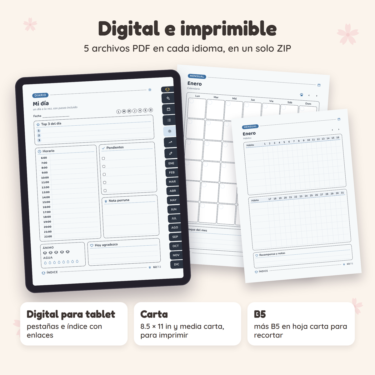 Planner Perruno en formato digital para tablet e imprimible tamaño carta y B5