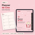 Planner de Cine estilo Palomitas: portada de la versión digital en una tablet y una hoja impresa tamaño carta