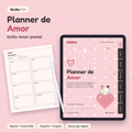 Planner de Amor estilo Amor pastel: portada de la versión digital en una tablet y una hoja impresa tamaño carta