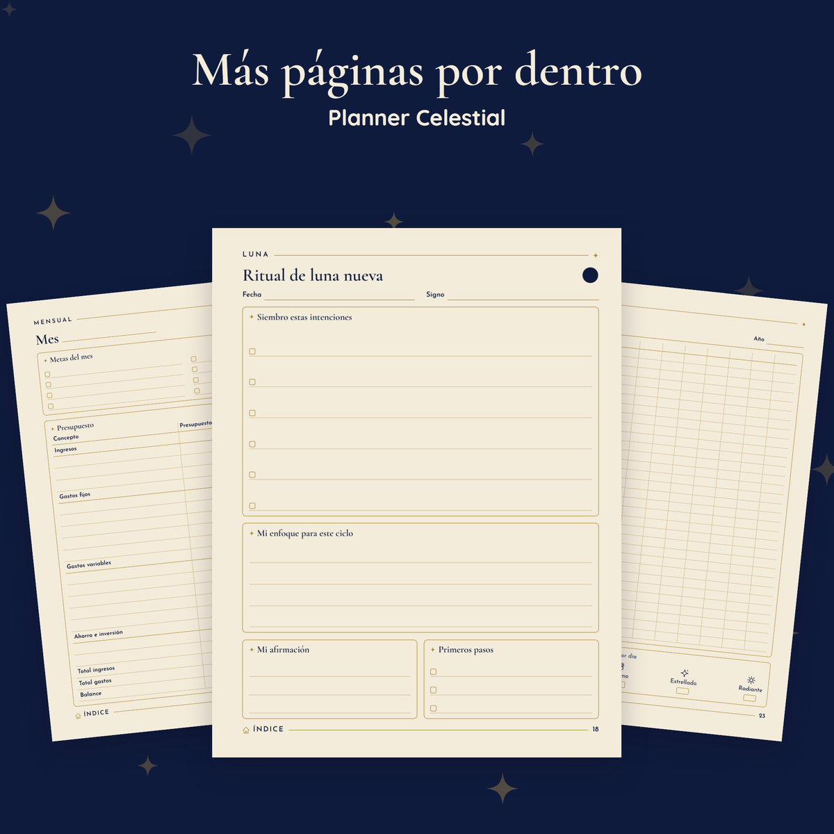Más páginas interiores de Planner Celestial, impresas en tamaño carta