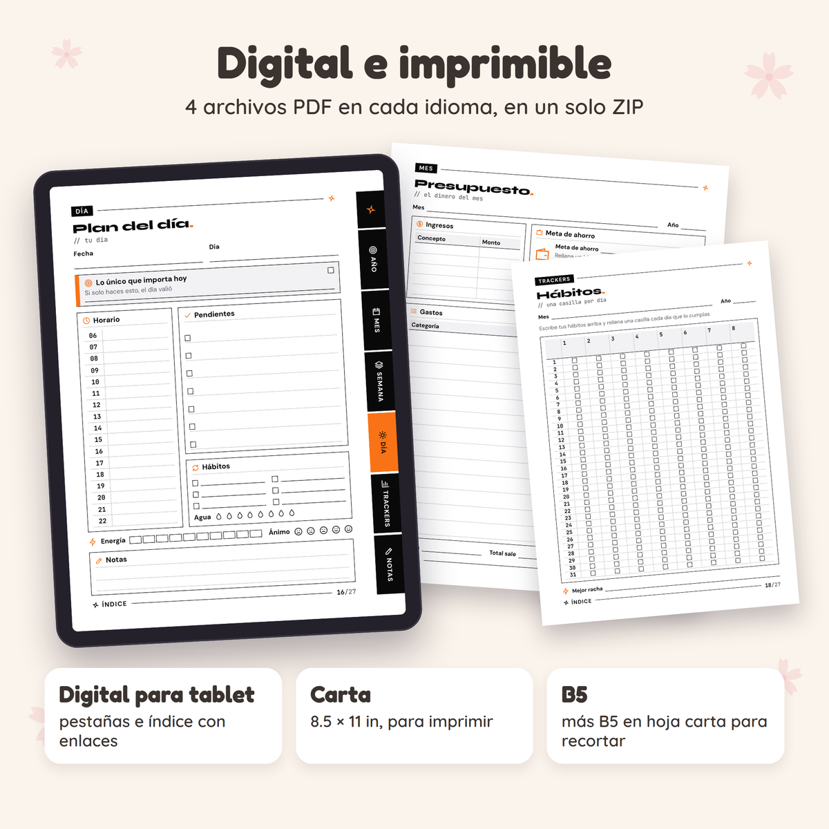 Planner Ninja en formato digital para tablet e imprimible tamaño carta y B5