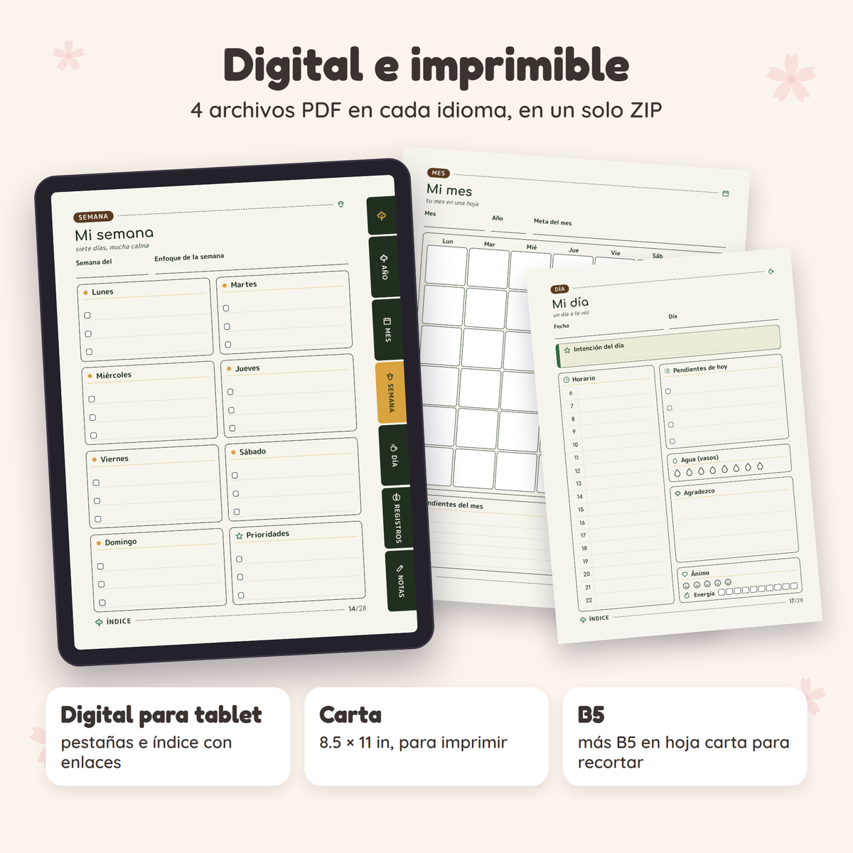 Planner de Gratitud en formato digital para tablet e imprimible tamaño carta y B5