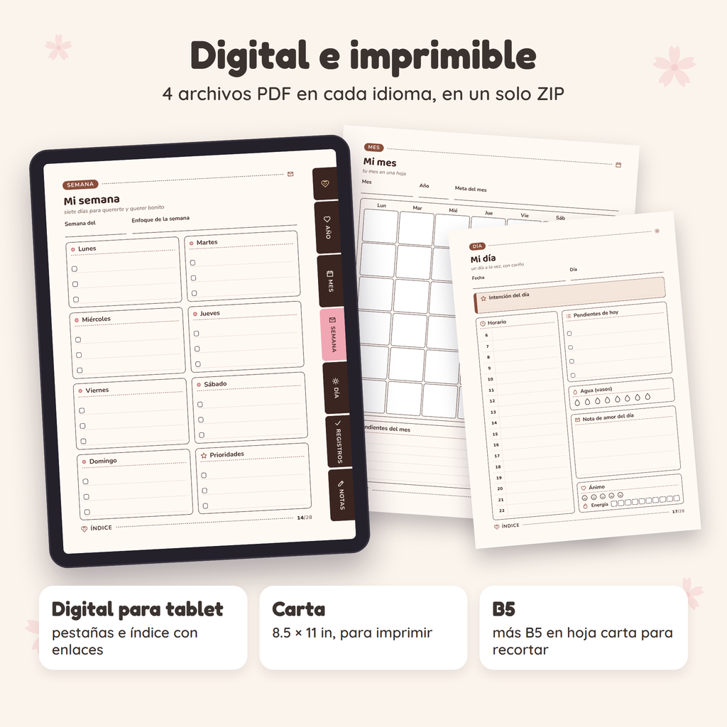 Planner de Amor en formato digital para tablet e imprimible tamaño carta y B5