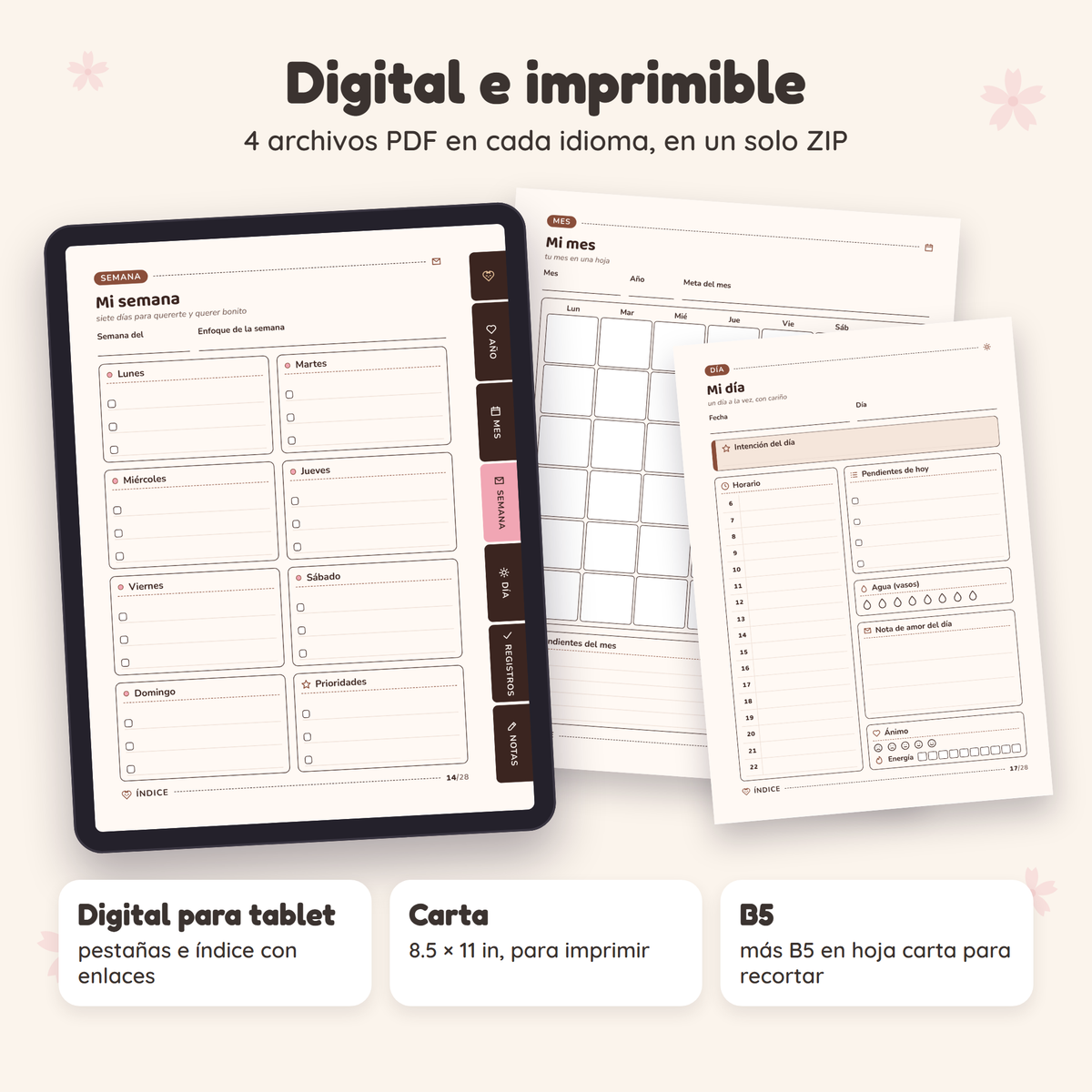 Planner de Amor en formato digital para tablet e imprimible tamaño carta y B5