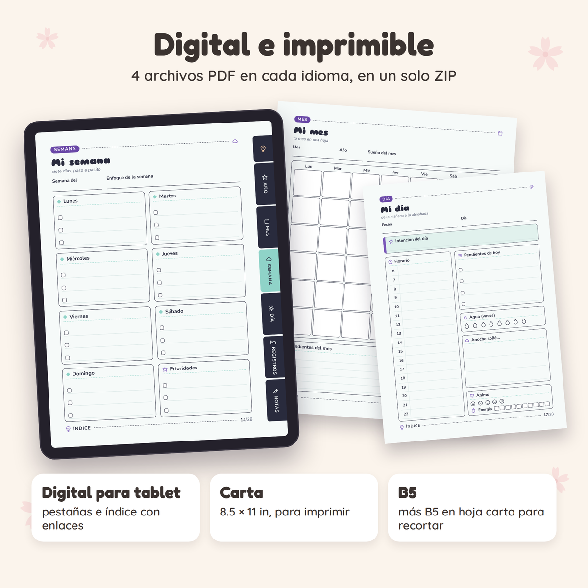 Planner de Sueños en formato digital para tablet e imprimible tamaño carta y B5