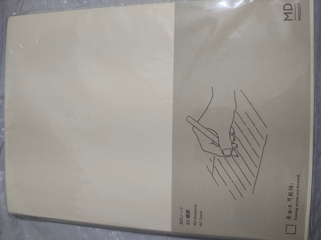 Portada del MD Notebook A5 rayado de Midori con su faja de papel