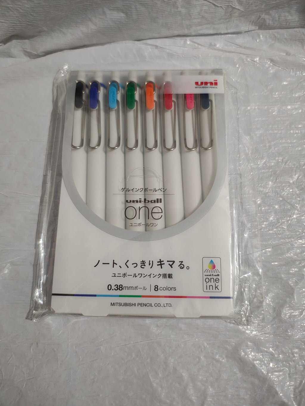 Empaque del set de plumas de gel Uni-ball One 0.38 mm de 8 colores de Mitsubishi Pencil