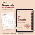 Temporada de Gratitud estilo Otoño pastel: portada de la versión digital en una tablet y una hoja impresa tamaño carta
