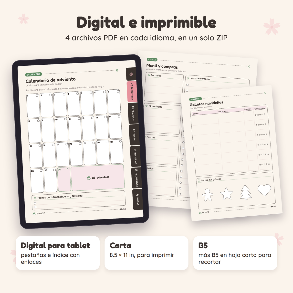 Temporada Navideña en formato digital para tablet e imprimible tamaño carta y B5